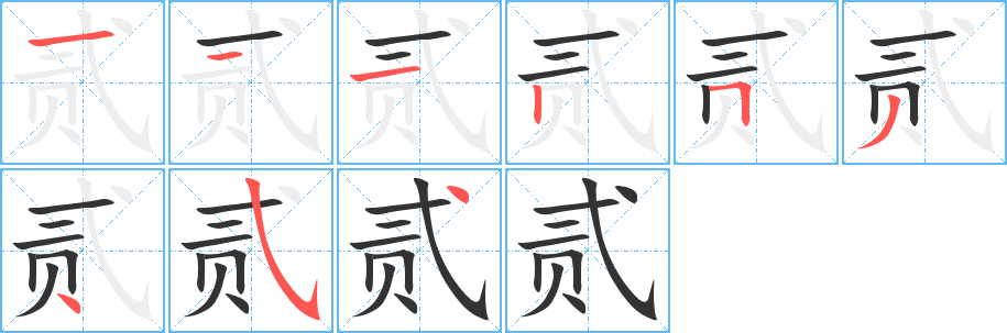 贰字笔画写法